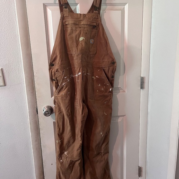 Carhartt women’s Bib overalls tan size large 12/14 short - Picture 1 of 15